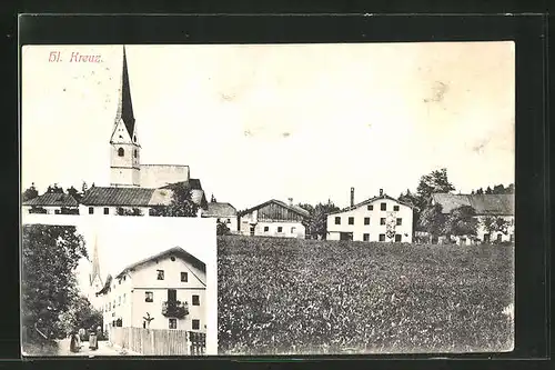 AK Trostberg-Heiligkreuz, Blick auf Ort & Pfarrhaus
