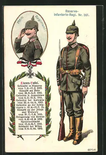 AK Reserve-Infanterie-Regiment Nr. 261, Soldat in Uniform mit Pickelhaube