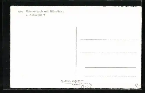 Foto-AK Emanuel Gyger: Reichenbach, Ortsansicht mit Blümlisalp u. Aermighorn