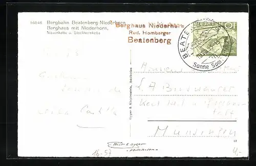 Foto-AK Emanuel Gyger: Beatenberg, Bergbahn Beatenberg-Niederhorn, Berghaus u. Niederhaus, Niesenkette u. Stockhornkette
