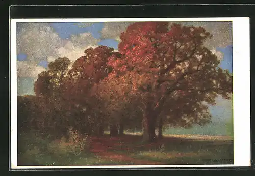 Künstler-AK Hermann Rüdisühli: Herbstsonne, Bäume mit Herbstfarben