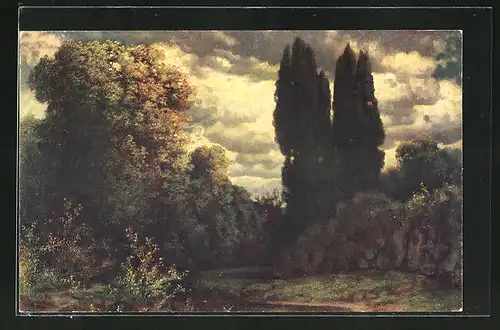 Künstler-AK Hermann Rüdisühli: Dämmerung, Landschaft mit dramatischen Wolkenbild