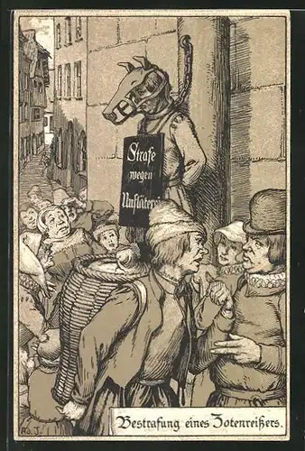 Lithographie Strafen im Mittelalter, Bestrafung eines Zotenreissers