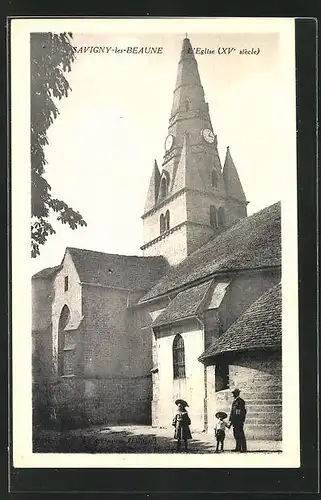 AK Savigny-les-Beaune, L`Eglise, Kinder vor der Kirche