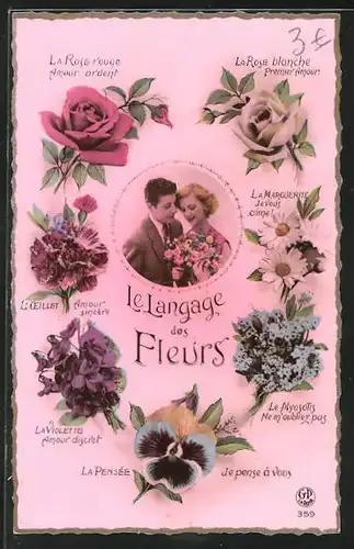 AK Le Langage des Fleurs: La Rose Amour ardent, Blumensprache