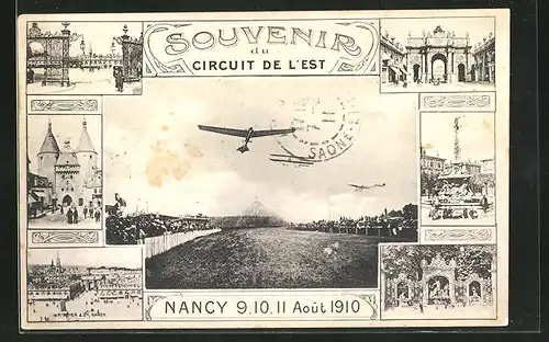 AK Nancy, Circuit de l`Est, 1910, Eindecker & Doppeldecker bei einer Flugshow