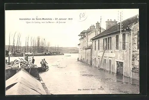 AK Saint-Mammes, L`Inondation 1910, Quai du Loing, vers la Bosse