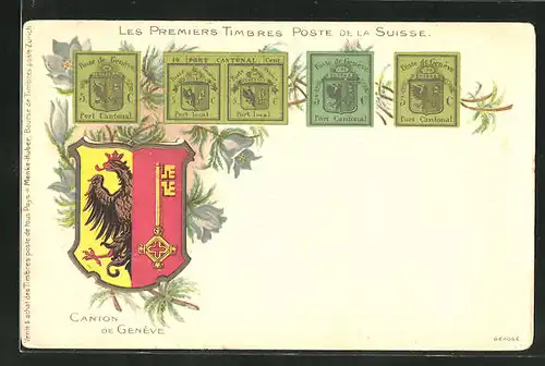 Lithographie Die ersten Briefmarken der Schweiz, Wappen von Genève / Genf