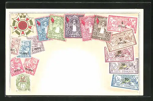 Präge-AK Briefmarken und Wappen von Zanzibar / Sansibar