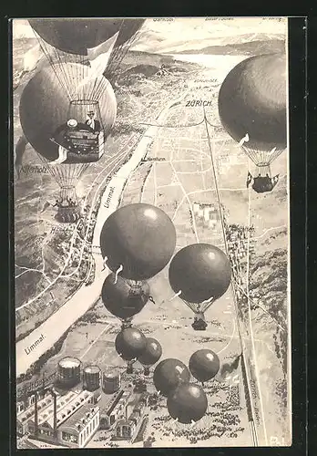 AK Zürich-Schlieren, Gordon-Bennett-Wettfliegen 1909, Ballon