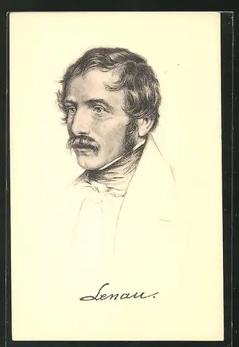 AK Dichter Nikolaus Lenau, Portrait mit Schnurrbart