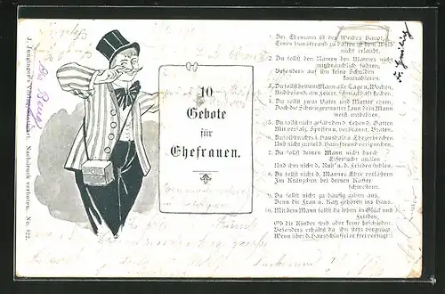 AK Die 10 Gebote für Ehefrauen, 1. Der Ehemann ist des Weibes Haupt, 2. Du sollst den Namen des Mannes nicht...