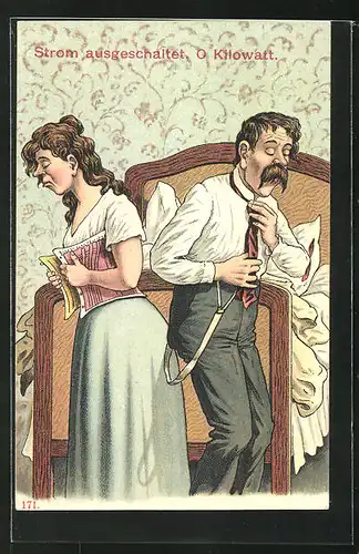 AK Frau im Korsett und Mann mit Hosenträgern