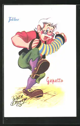 Künstler-AK Walt Disney: Tobler, Gepetto, Pinocchio