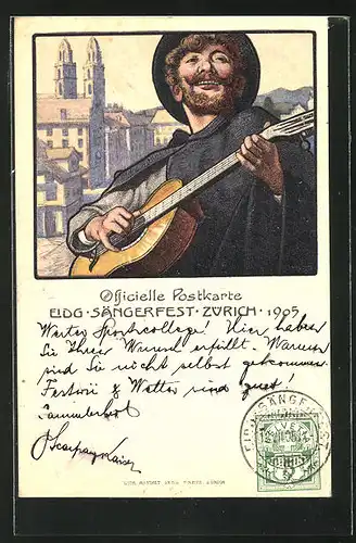 AK Zürich, Eidgen. Sängerfest 1905, Sänger mit Gitarre