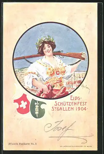AK St. Gallen, Eidg. Schützenfest 1904, Schützin mit Gewehr