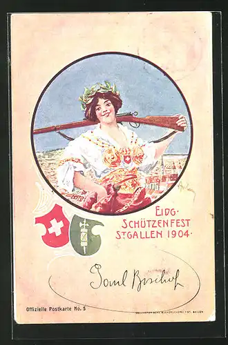 AK St. Gallen, Eidg. Schützenfest 1904, Schützin mit Gewehr