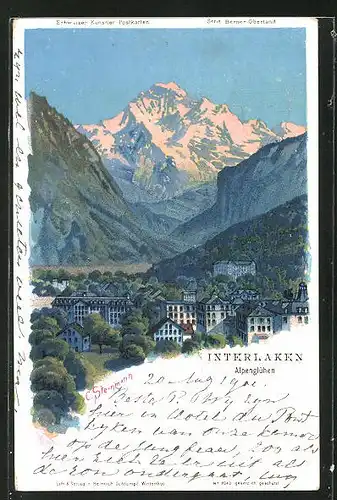 Künstler-AK C. Steinmann: Interlaken, Alpenglühen, Teilansicht
