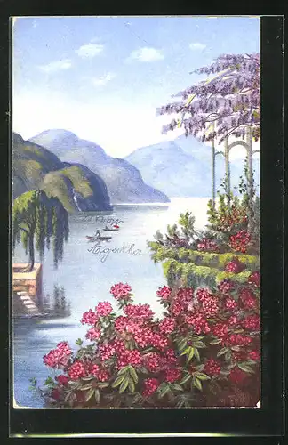 Künstler-AK sign. W. Früh: Landschaft mit Wasser und Bergen