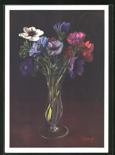 Künstler-AK Ernst Kreidolf: Anemonen, Blumen in Vase
