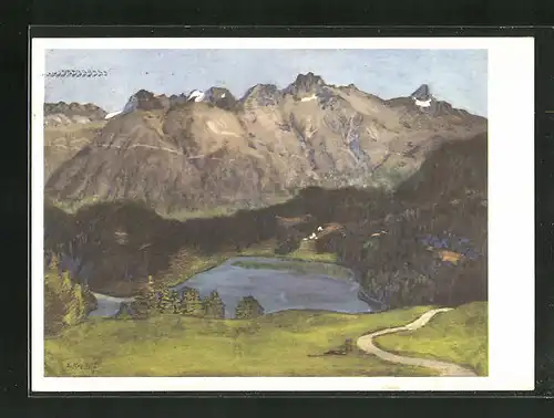 Künstler-AK Ernst Kreidolf: St. Moritzersee, Panorama