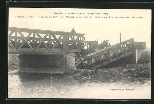 AK L`ornain, Bataille de la Marne 6 au 12 septembre 1914, Rupture du pont sur l`ornain de la Tigne de Vouziers
