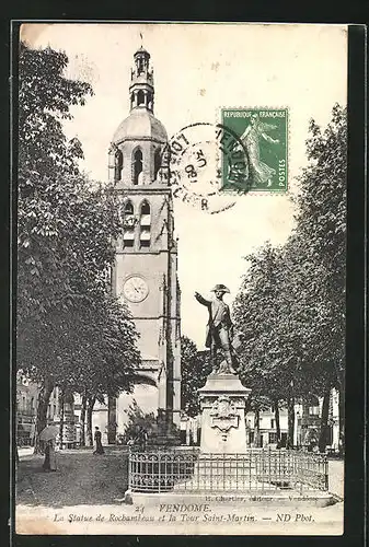 AK Vendome, La Statue de Rochambeau et la Tour Saint-Martin