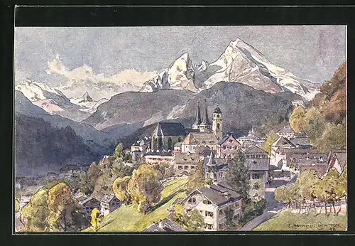Künstler-AK Edward Harrison Compton: Berchtesgaden, Teilansicht