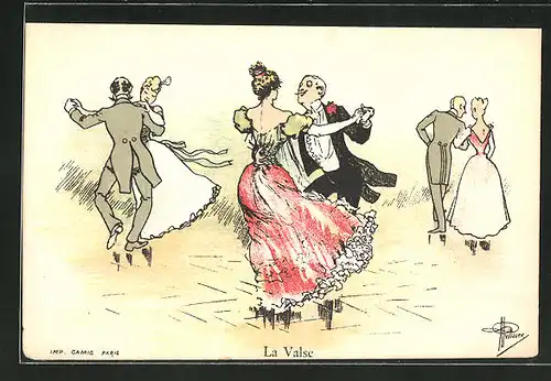 Künstler-AK Albert Guillaume: La Valse, Damen und Herren beim Tanz