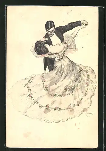 Künstler-AK Ferdinand von Reznicek: Simplicissimus, tanzendes Paar, Ball