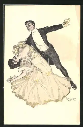 Künstler-AK Ferdinand von Reznicek: Simplicissimus, elegantes Tanzpaar, Ball