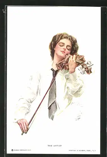 Künstler-AK Harrison Fisher: The Artist, junge Frau mit Geige