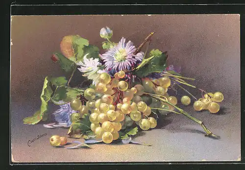 Künstler-AK Clara von Sivers: Weintrauben mit Blumen