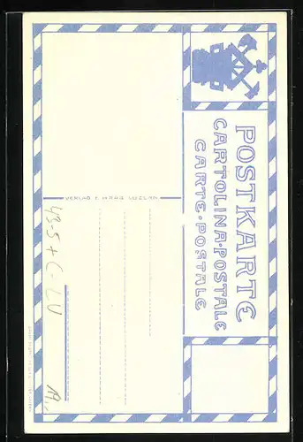 Künstler-AK Luzern, Fritschibrunnen, Buur-ze Fritschi, 1918, Fasching