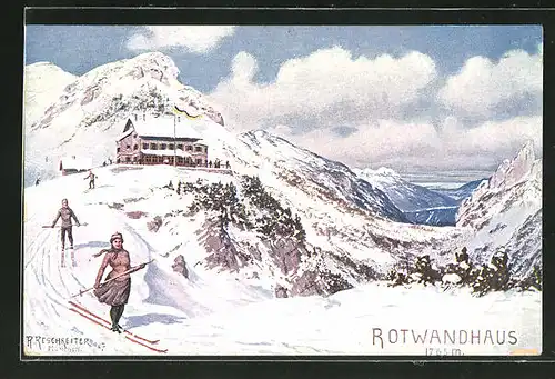 Künstler-AK Rudolf Reschreiter: Rotwandhaus, Skiläuferin