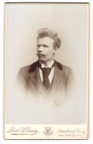 Fotografie Paul König, Annaberg / Erzgeb., Portrait blonder Herr mit lockigem Haar und Krawatte im Anzug