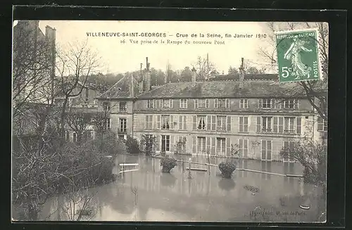 AK Villeneuve-Saint-Georges, Crue de la Seine Janvier 1910, Vue prise de la Rampe du nouveau Pont