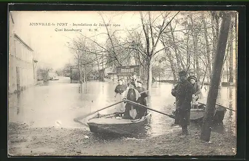 AK Joinville-le-Pont, Inondations de Janvier 1910, Quai Beaubourg, Hochwasser