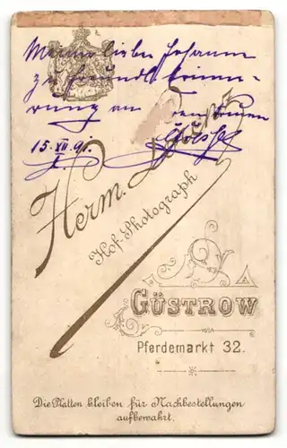Fotografie Hermann Lorenz, Güstrow, Portrait Herr mit Oberlippenbart und Mittelscheitel