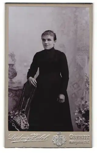 Fotografie Ludwig Habel, Ostritz, Portrait junge Dame in schwarzem Kleid
