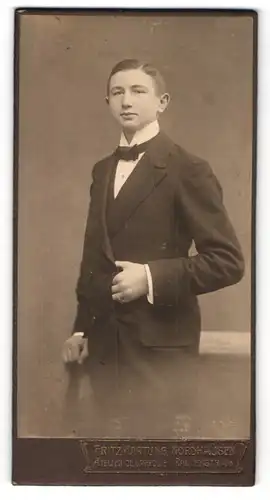 Fotografie Fritz Hartung, Nordhausen, Portrait junger Herr in Anzug mit Fliege