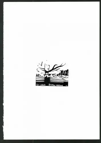 Exlibris von Stefan Kresnik für Stefan Kresnik, Baum in idyllischer Landschaft