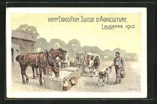Künstler-AK Lausanne, VIII. Exposition Suisse d`Agriculture 1910, Landwirtschafts-Ausstellung 1910