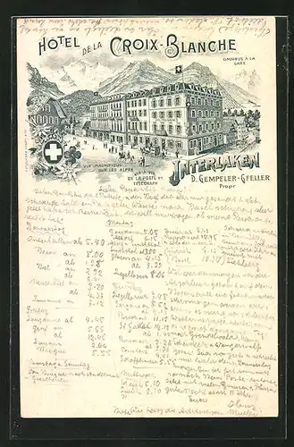 Lithographie Interlaken, Hotel de la Croix-Blanche