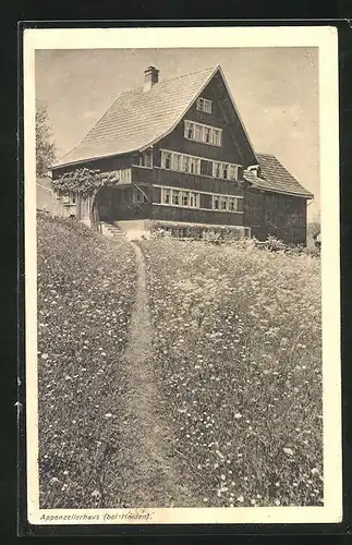 AK Heiden, Appenzellerhaus mit Blumenwiese