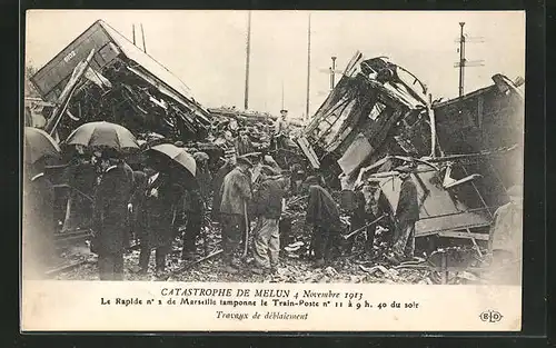 AK Melun, Catastrophe 4 Novembre 1913, Travaux de deblaiement