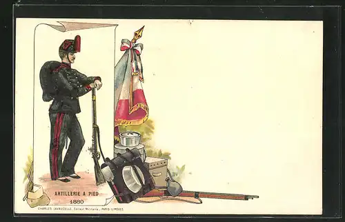 Lithographie Artillerie a Pied 1880, Soldat in Uniform mit Gewehr