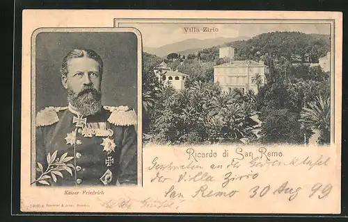 AK San Remo, Friedrich Wilhelm III. von Preussen in Uniform, Blick auf Villa Zirio