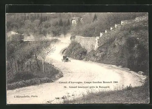 AK Autorennen Circuit d`Auvergne / Coupe Gordon Bennett 1905, Grand tournant près la Baraque