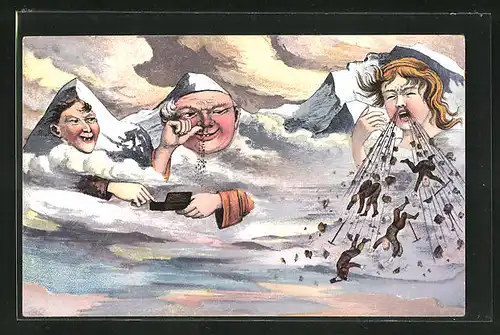 AK Eiger, Mönch und Jungfrau mit Schnupftabak, Berge mit Gesicht / Berggesichter, Scherz